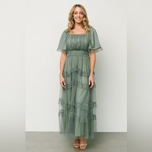 Baltic Born Sage Green Tiered Tulle Maxi Dress